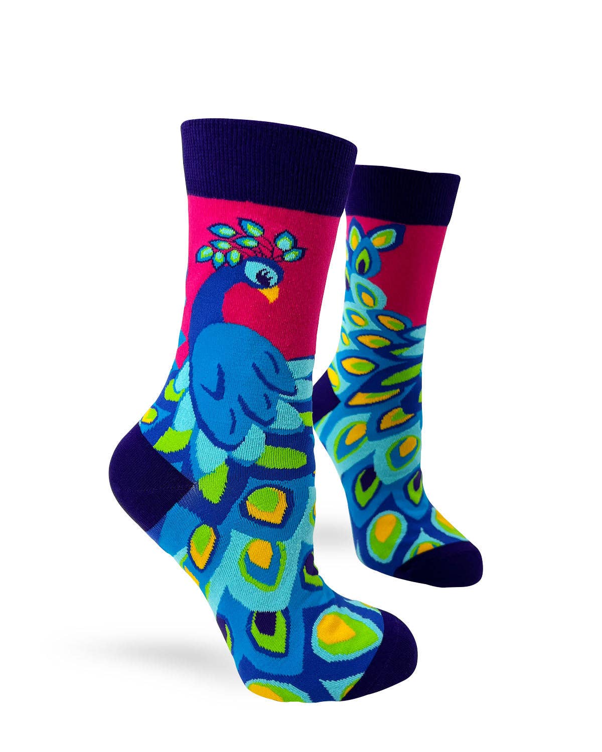 Ladies' Novelty Crew Socks Featuring a Colorful Peacock