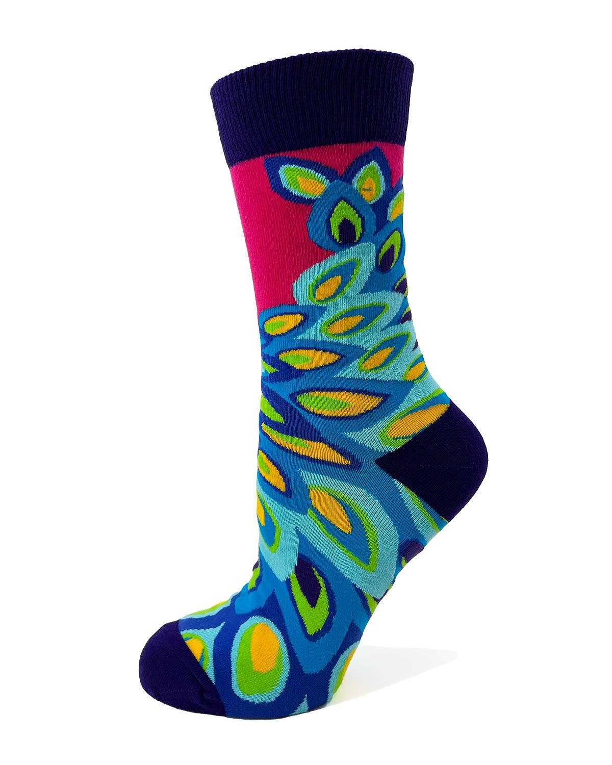 Ladies' Novelty Crew Socks Featuring a Colorful Peacock