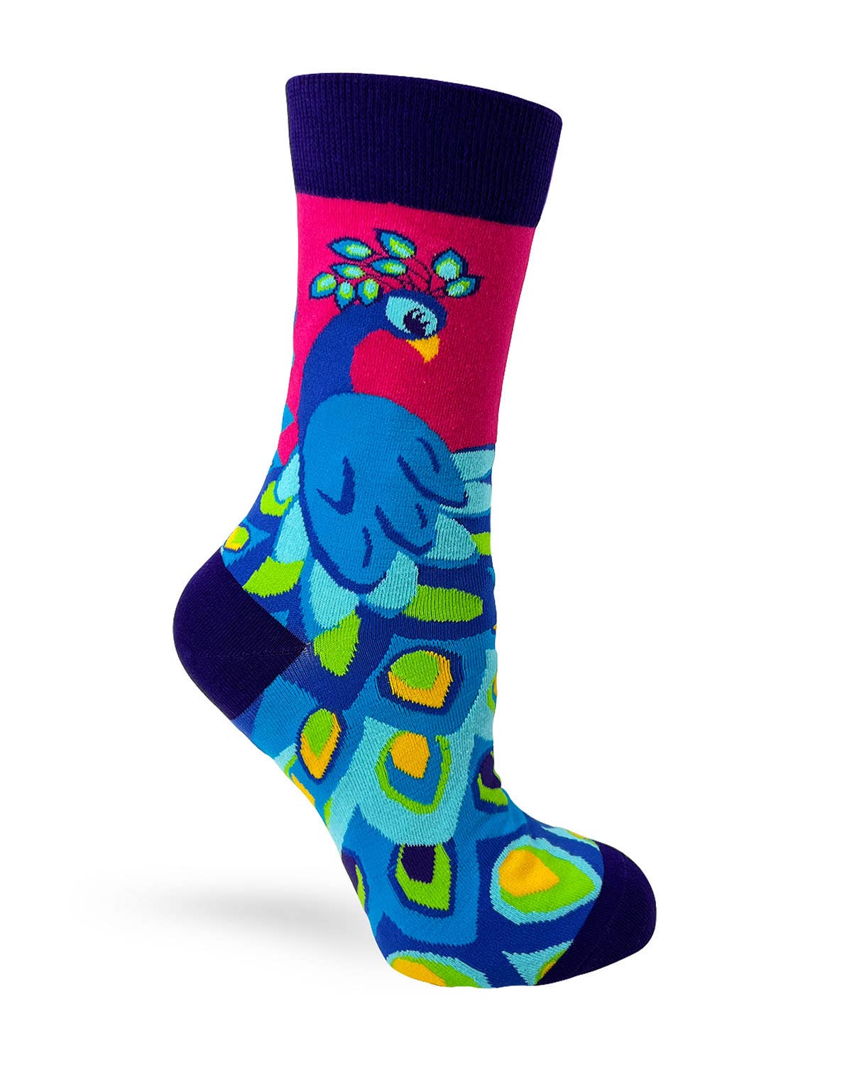 Ladies' Novelty Crew Socks Featuring a Colorful Peacock